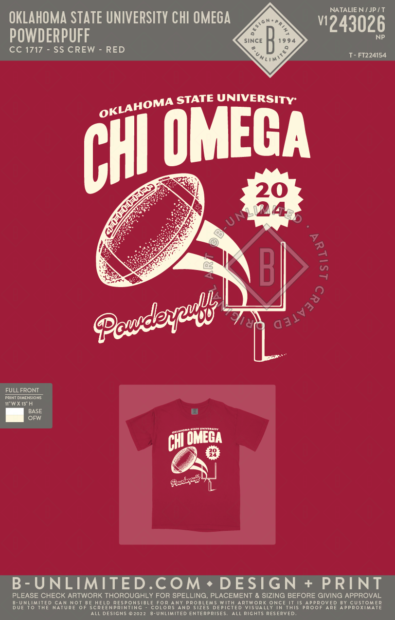 Oklahoma State University Chi Omega - Powderpuff - CC - 1717 - SS Crew - Red