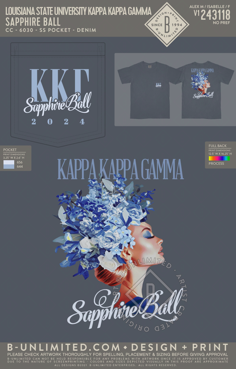 Louisiana State University Kappa Kappa Gamma - Sapphire Ball (72hoursale24) - CC - 6030 - SS Pocket - Denim