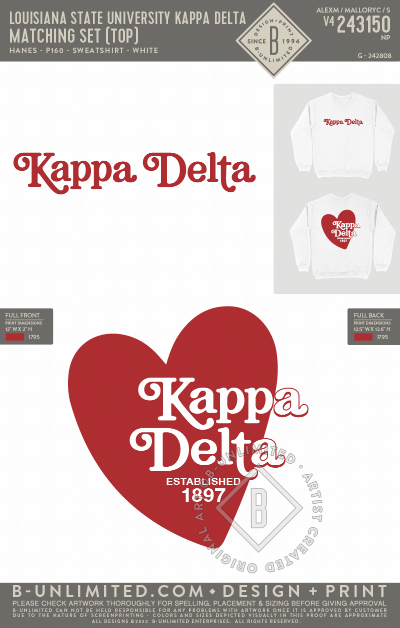 Louisiana State University Kappa Delta - Matching set (top) (72hoursale24) - Hanes - P160 - Sweatshirt - White