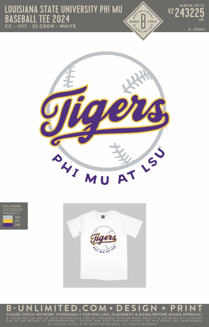 Louisiana State University Phi Mu - Baseball Tee 2024 (72hoursale24) - CC - 1717 - SS Crew - White