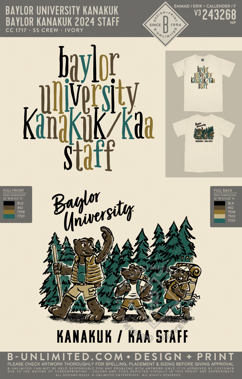 Baylor University Kanakuk - Baylor Kanakuk 2024 Staff - CC - 1717 - SS Crew - Ivory