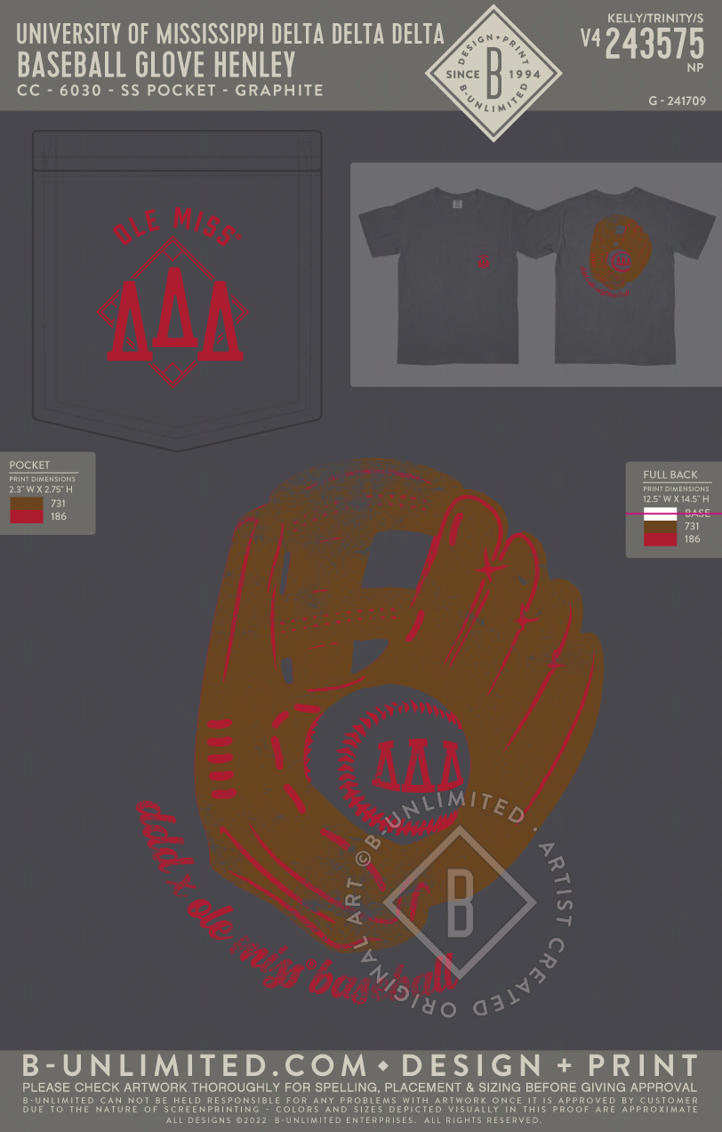 University of Mississippi Delta Delta Delta - Baseball Glove - CC - 6030 - SS Pocket - Graphite