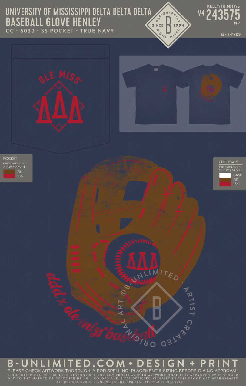 University of Mississippi Delta Delta Delta - Baseball Glove - CC - 6030 - SS Pocket - True Navy