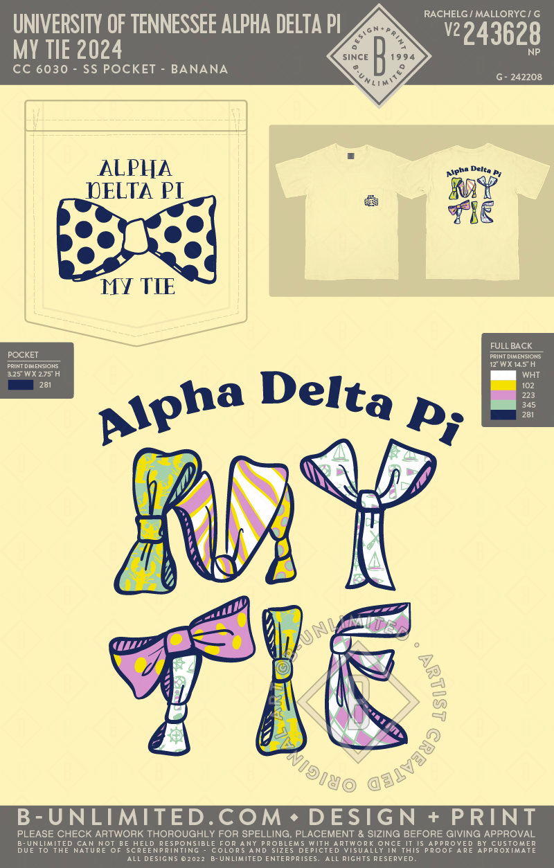 University of Tennessee Alpha Delta Pi - My Tie 2024 (72hoursale24) - CC - 6030 - SS Pocket - Banana