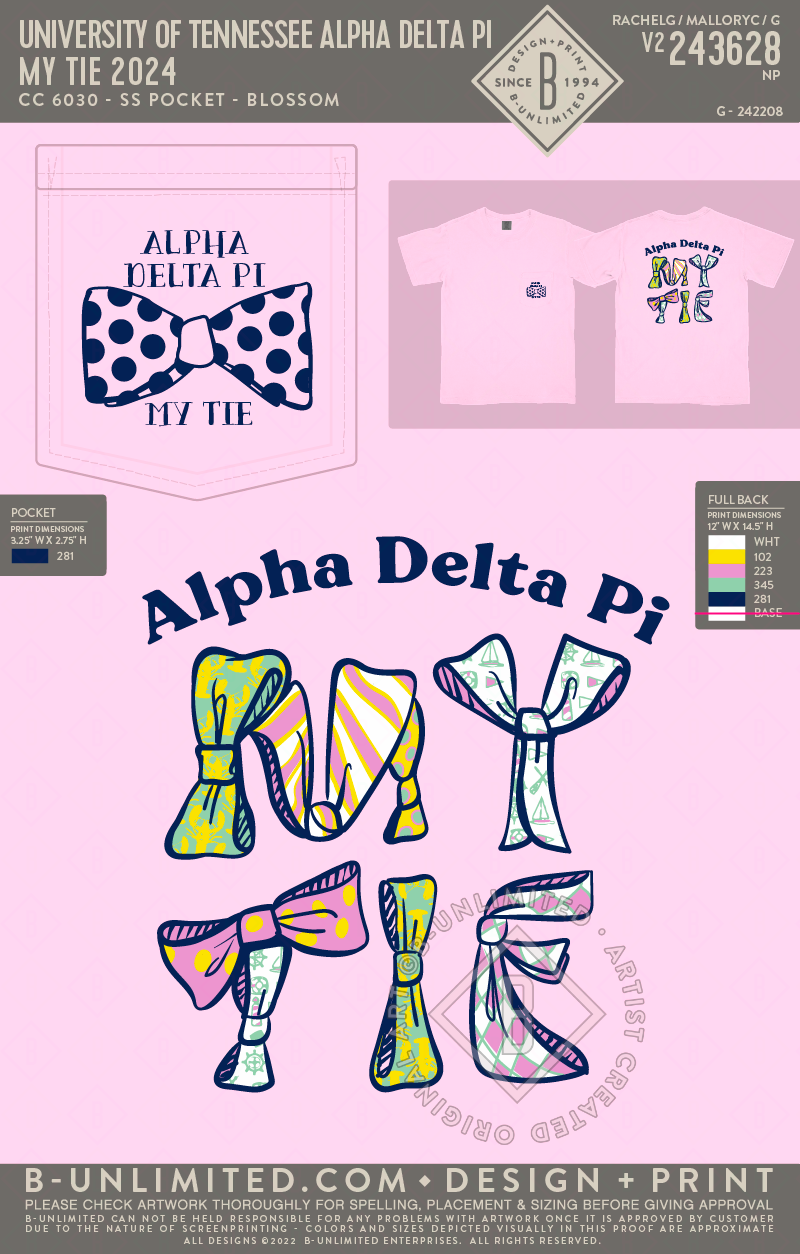 University of Tennessee Alpha Delta Pi - My Tie 2024 (72hoursale24) - CC - 6030 - SS Pocket - Blossom