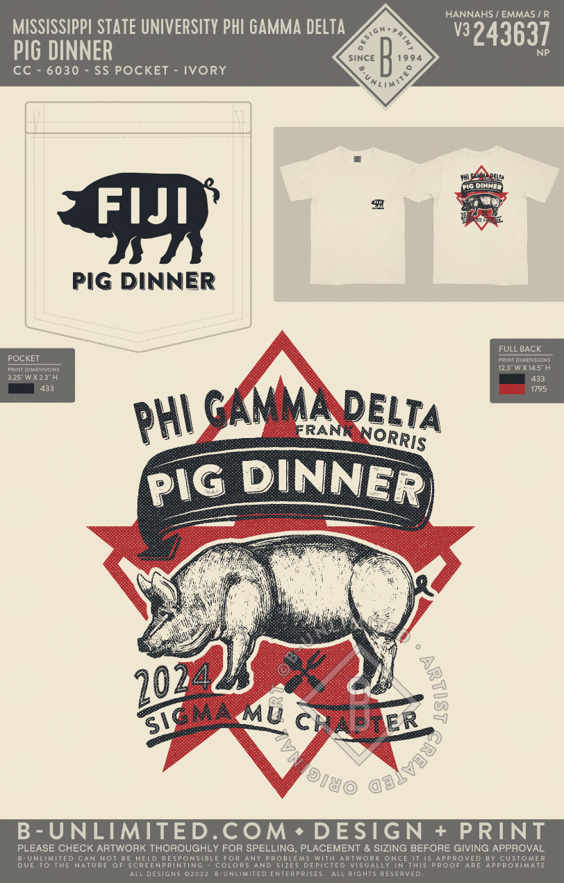 Mississippi State University Phi Gamma Delta - Pig Dinner - CC - 6030 - SS Pocket - Ivory