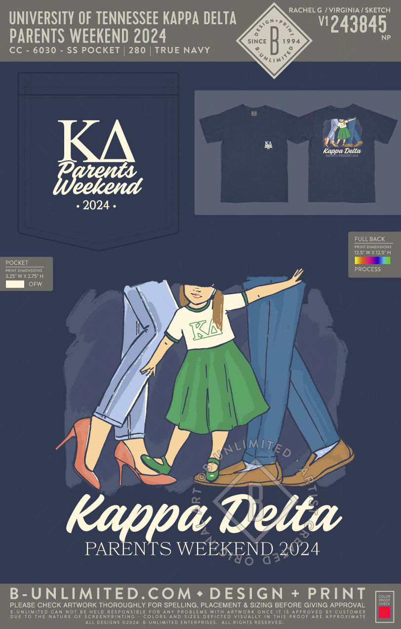 University of Tennessee Kappa Delta - Parents Weekend 2024 - CC - 6030 - SS Pocket - True Navy
