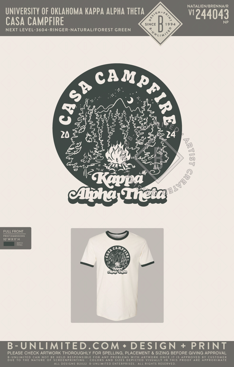 University of Oklahoma Kappa Alpha Theta - Casa Campfire - Next Level - 3604 - SS Ringer - Natural/Forest