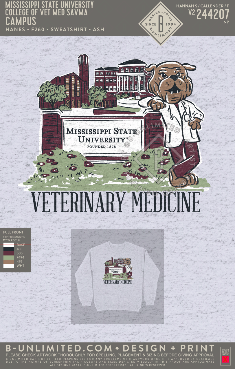 Mississippi State University College of Veterinary Medicine Class of 2029 - Campus - Hanes - F260 - Sweatshirt - Ash