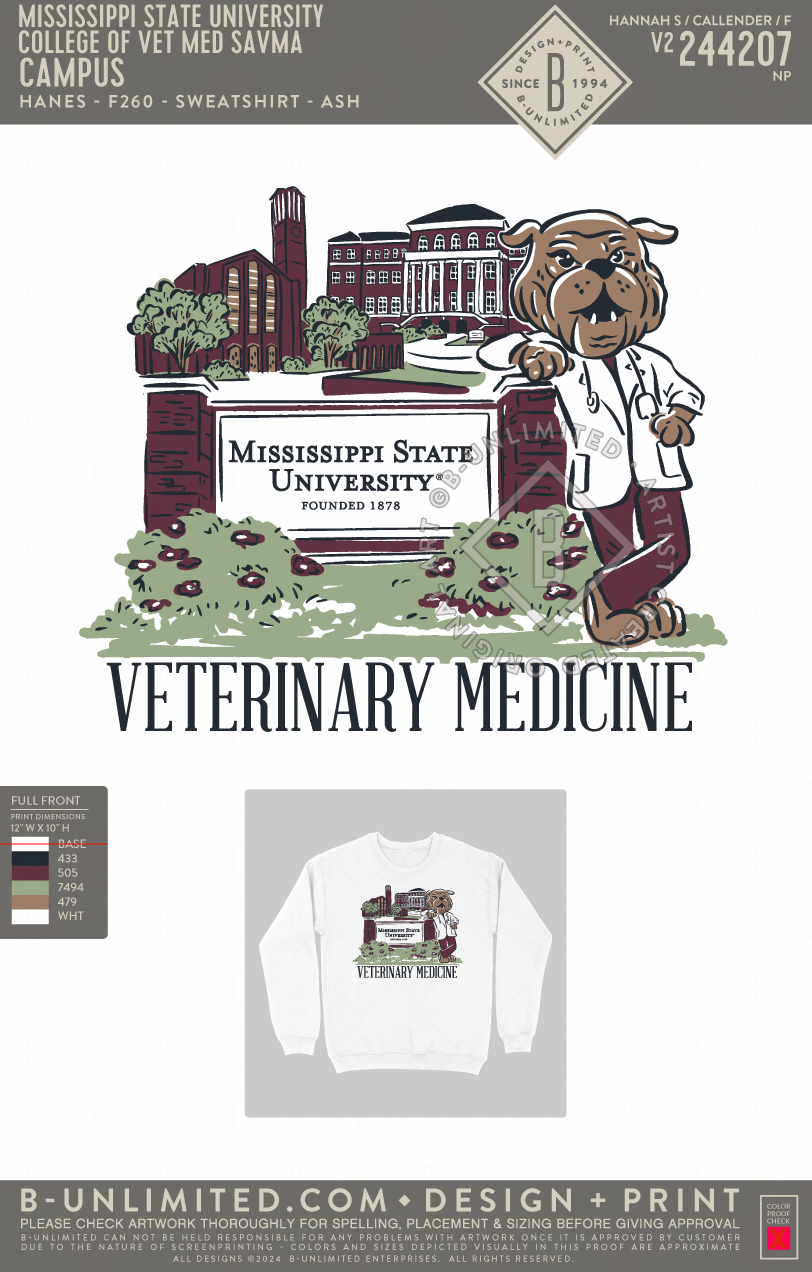 Mississippi State University College of Veterinary Medicine Class of 2029 - Campus - Hanes - F260 - Sweatshirt - White