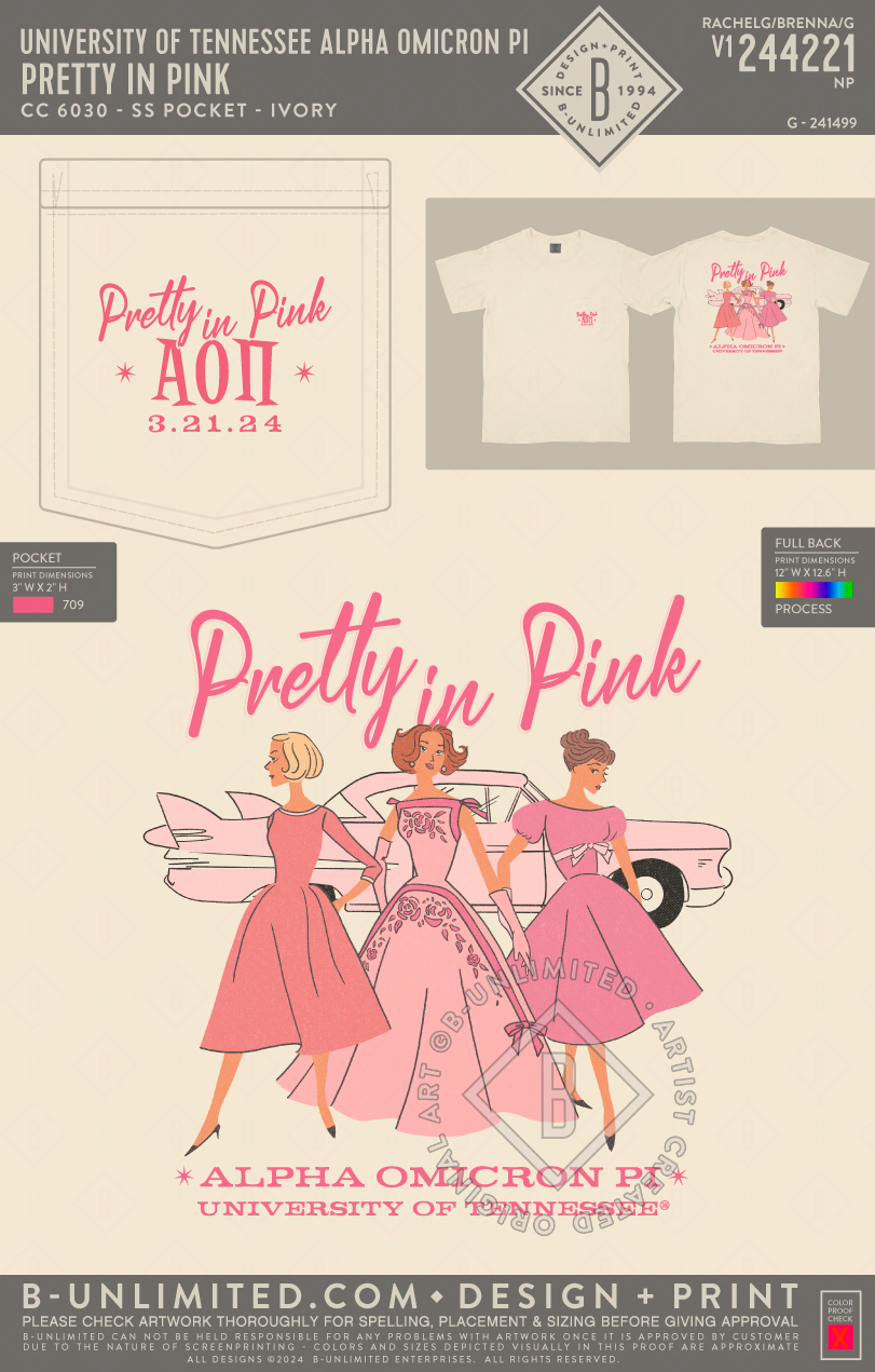 University of Tennessee Alpha Omicron Pi - Pretty in Pink - CC - 6030 - SS Pocket - Ivory