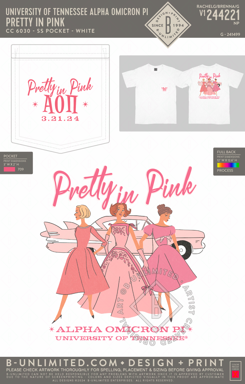 University of Tennessee Alpha Omicron Pi - Pretty in Pink - CC - 6030 - SS Pocket - White