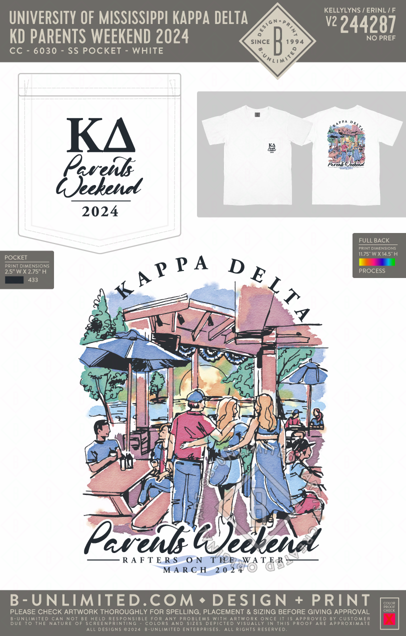 University of Mississippi Kappa Delta - KD Parents Weekend 2024 (72hoursale24) - CC - 6030 - SS Pocket - White
