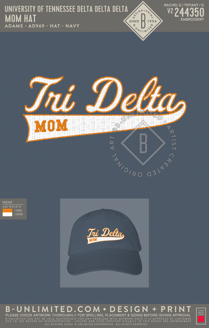 University of Tennessee Delta Delta Delta - Mom Hat - Adams - AD969 - Hat - Navy