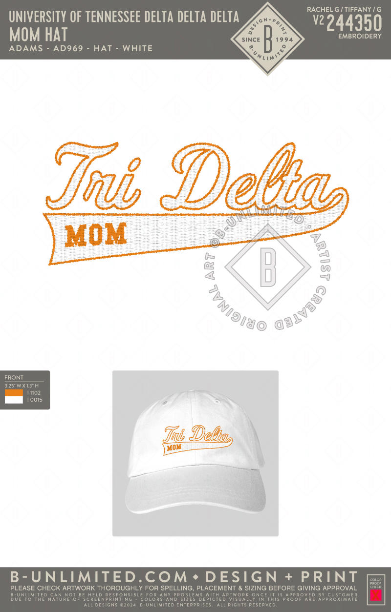 University of Tennessee Delta Delta Delta - Mom Hat - Adams - AD969 - Hat - White