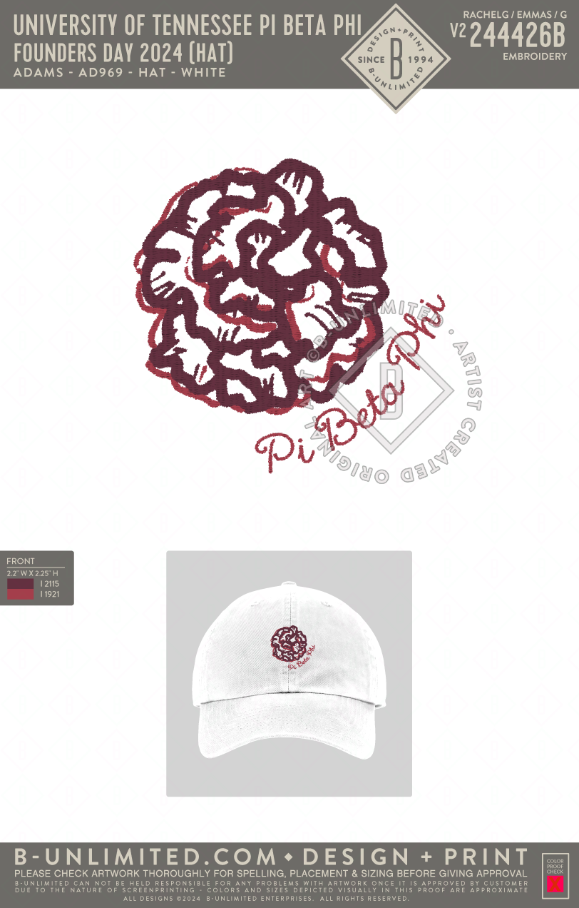 University of Tennessee Pi Beta Phi - Founders Day 2024 (Hat) - Adams - AD969 - Hat - White