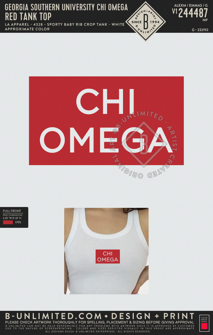 Southern Chi Omega Tank Top (red) LA Apparel 4328 Spor