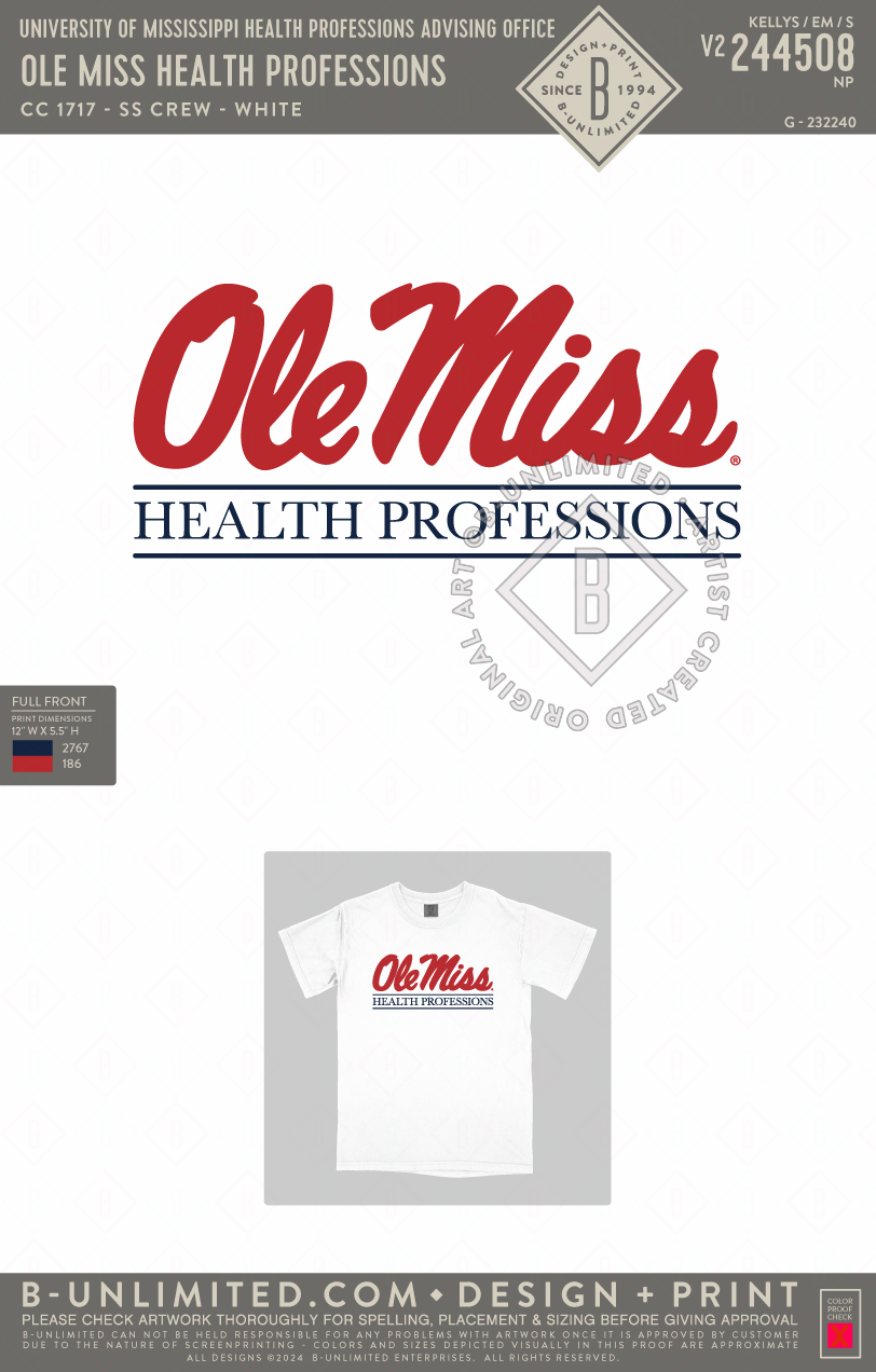 University of Mississippi Health Professions Advising Office - Ole Miss Health Professions (two ink color) - CC - 1717 - SS Crew - White