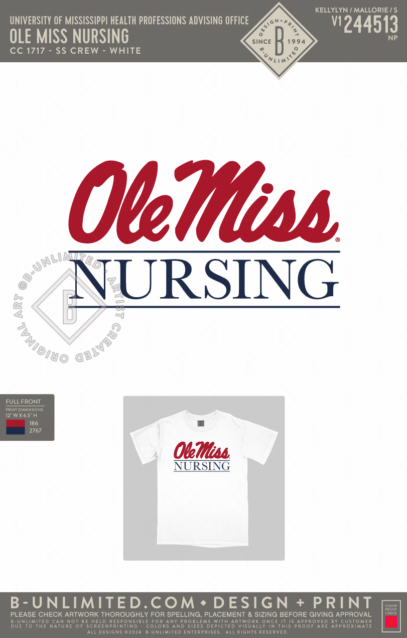 University of Mississippi Health Professions Advising Office - Ole Miss Nursing - CC - 1717 - SS Crew - White