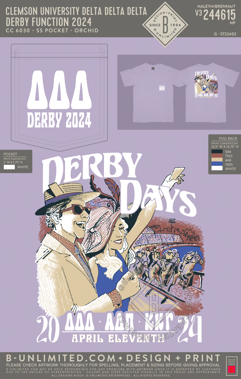 Clemson University Delta Delta Delta - derby function 2024 - CC - 6030 - SS Pocket - Orchid