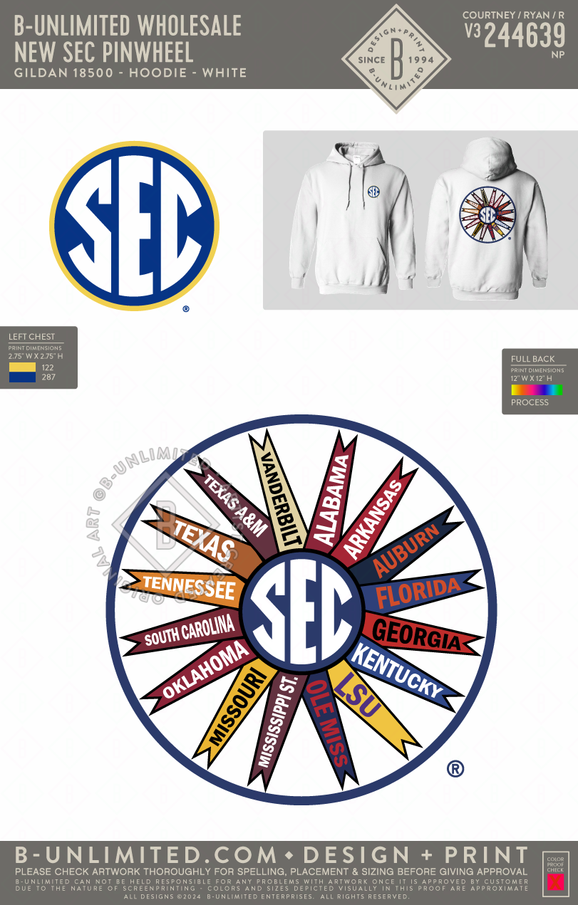B-Unlimited Wholesale - NEW SEC pinwheel (LC) - Gildan - 18500 - Hoodie - White