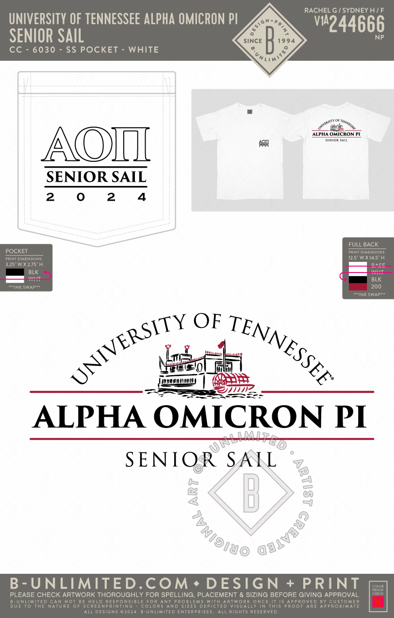 University of Tennessee Alpha Omicron Pi - Senior Sail - CC - 6030 - SS Pocket - White