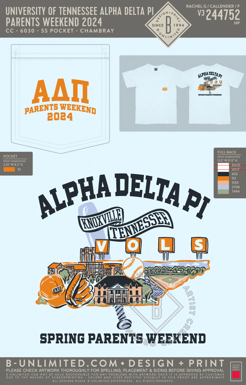 University of Tennessee Alpha Delta Pi - Parents Weekend 2024 - CC - 6030 - SS Pocket - Chambray