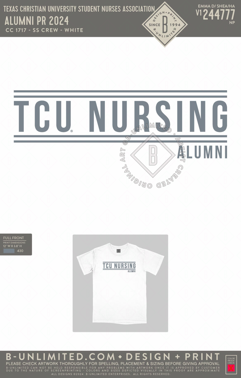 Texas Christian University Student Nurses Association - Alumni PR 2024 - CC - 1717 - SS Crew - White