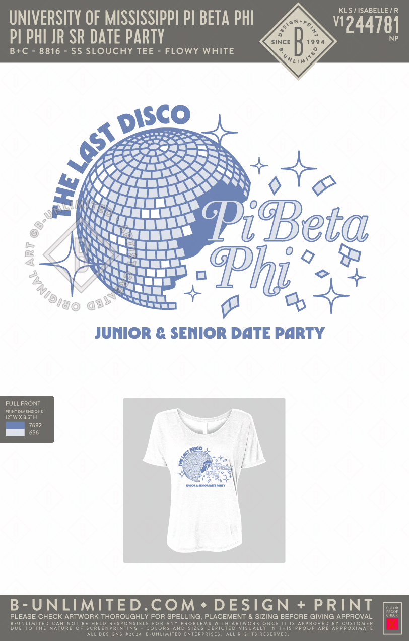 University of Mississippi Pi Beta Phi - Pi Phi JR SR Date Party - B+C - 8816 - SS Slouchy Tee - White