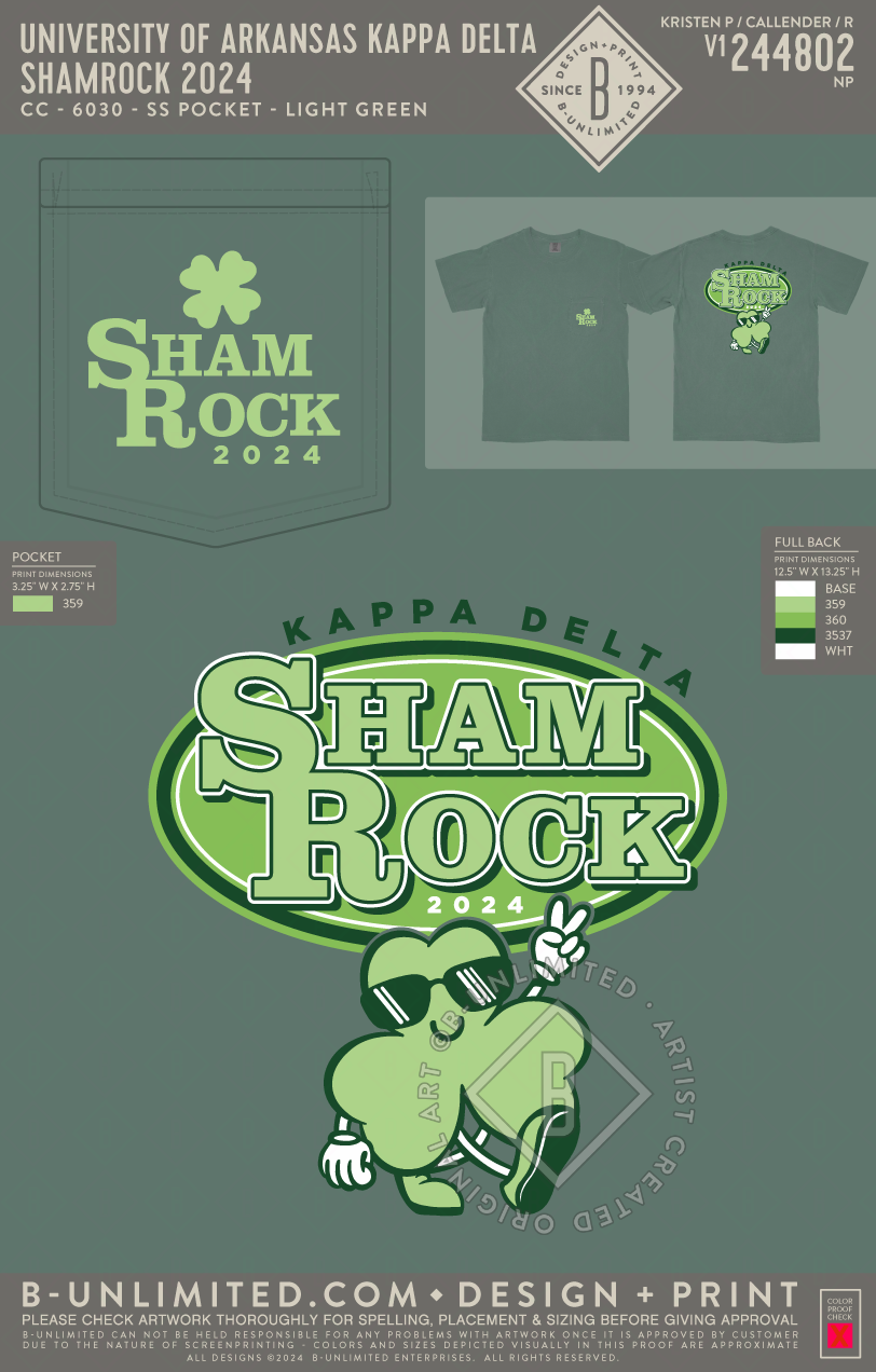 University of Arkansas Kappa Delta - Shamrock 2024 - CC - 6030 - SS Pocket - Light Green