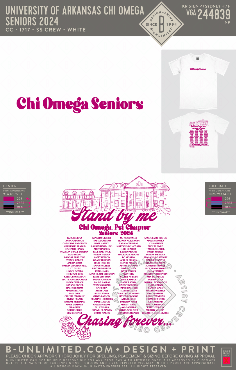 University of Arkansas Chi Omega - Seniors 2024 - CC - 1717 - SS Crew - White