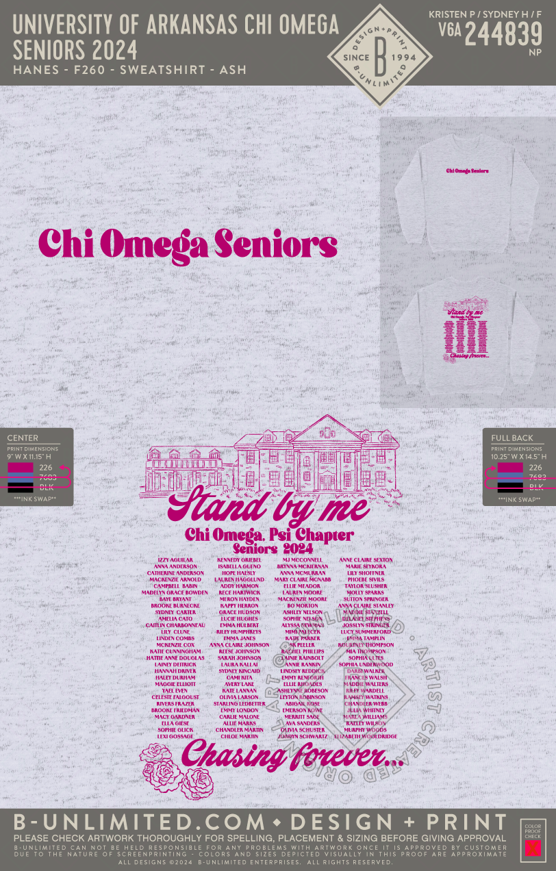 University of Arkansas Chi Omega - Seniors 2024 - Hanes - F260 - Sweatshirt - Ash