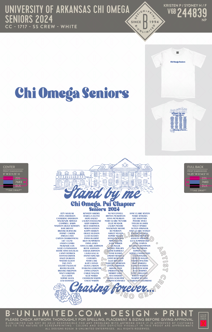 University of Arkansas Chi Omega - Seniors 2024 (Blue) - CC - 1717 - SS Crew - White