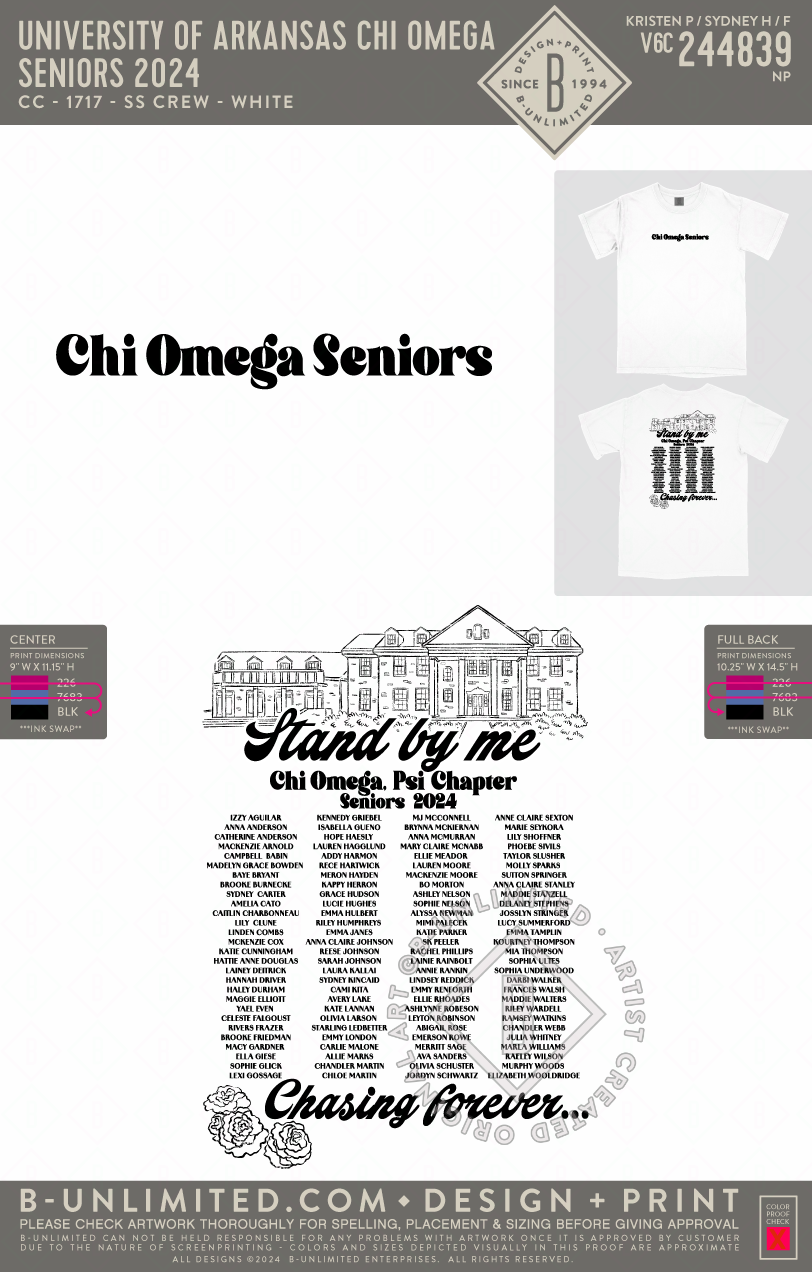 University of Arkansas Chi Omega - Seniors 2024 (Black) - CC - 1717 - SS Crew - Black
