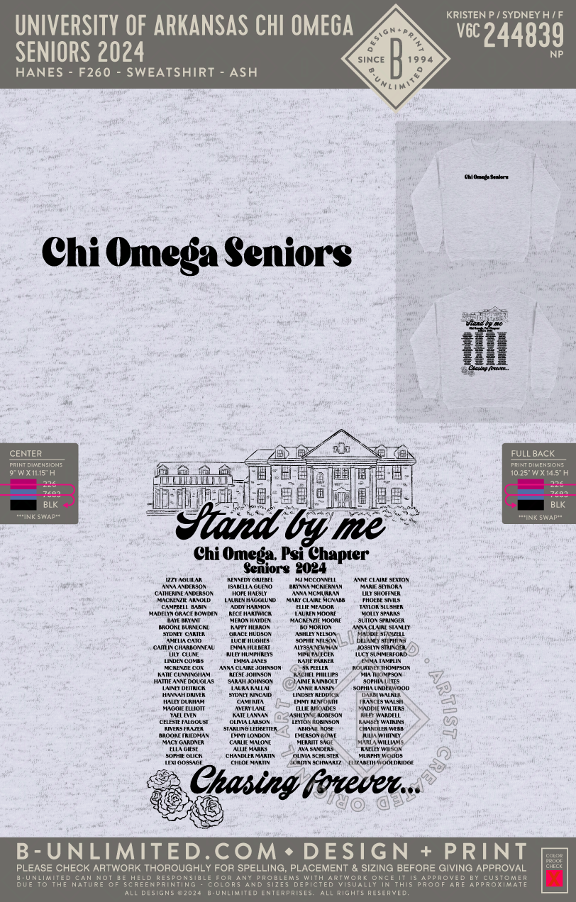 University of Arkansas Chi Omega - Seniors 2024 (Black) - Hanes - F260 - Sweatshirt - Ash