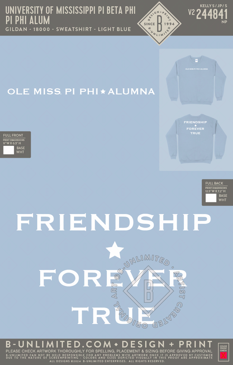 University of Mississippi Pi Beta Phi - Pi Phi Alum - Gildan - 18000 - Sweatshirt - Light Blue