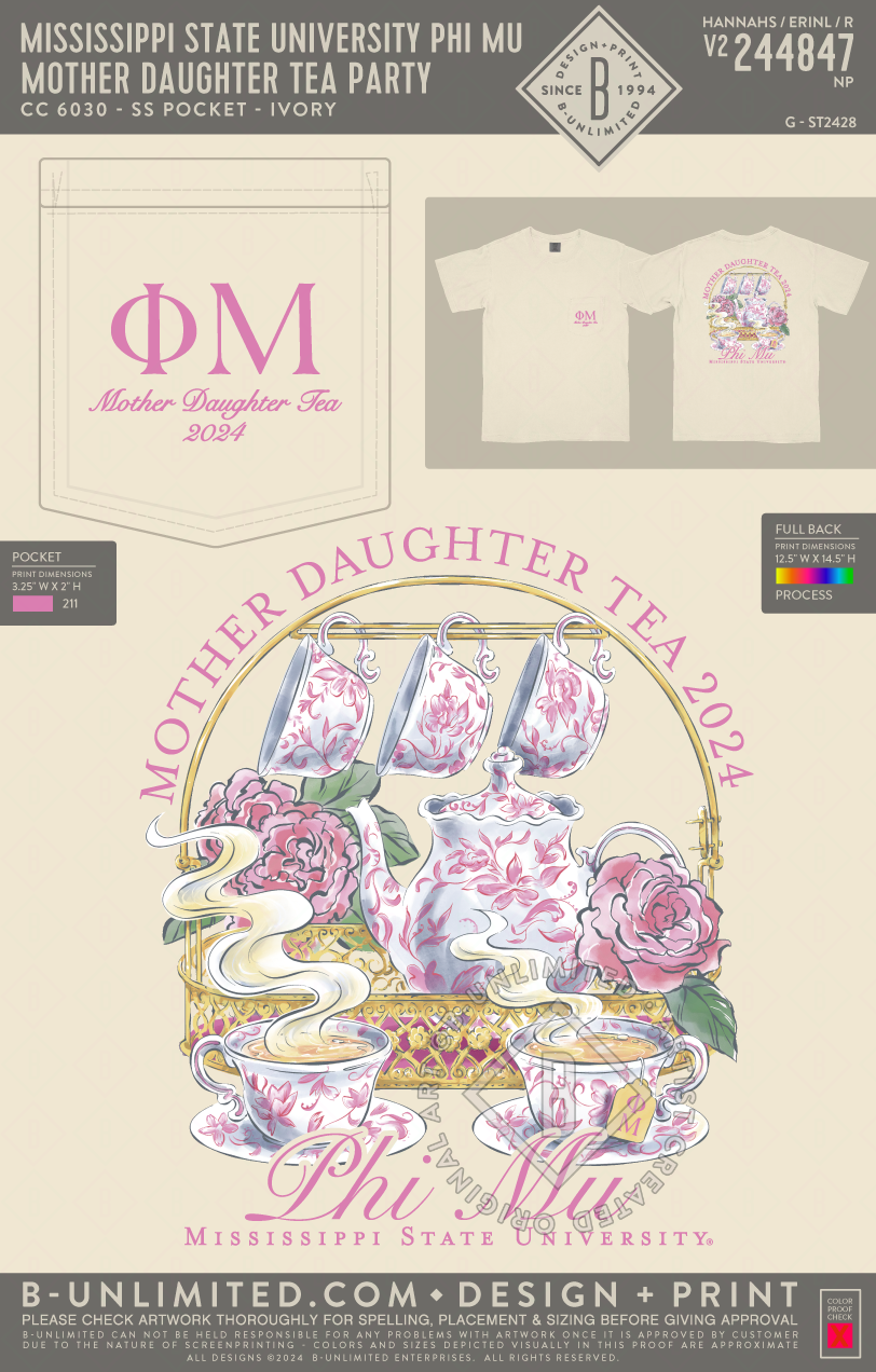 Mississippi State University Phi Mu - Mother Daughter Tea Party - CC - 6030 - SS Pocket - Ivory