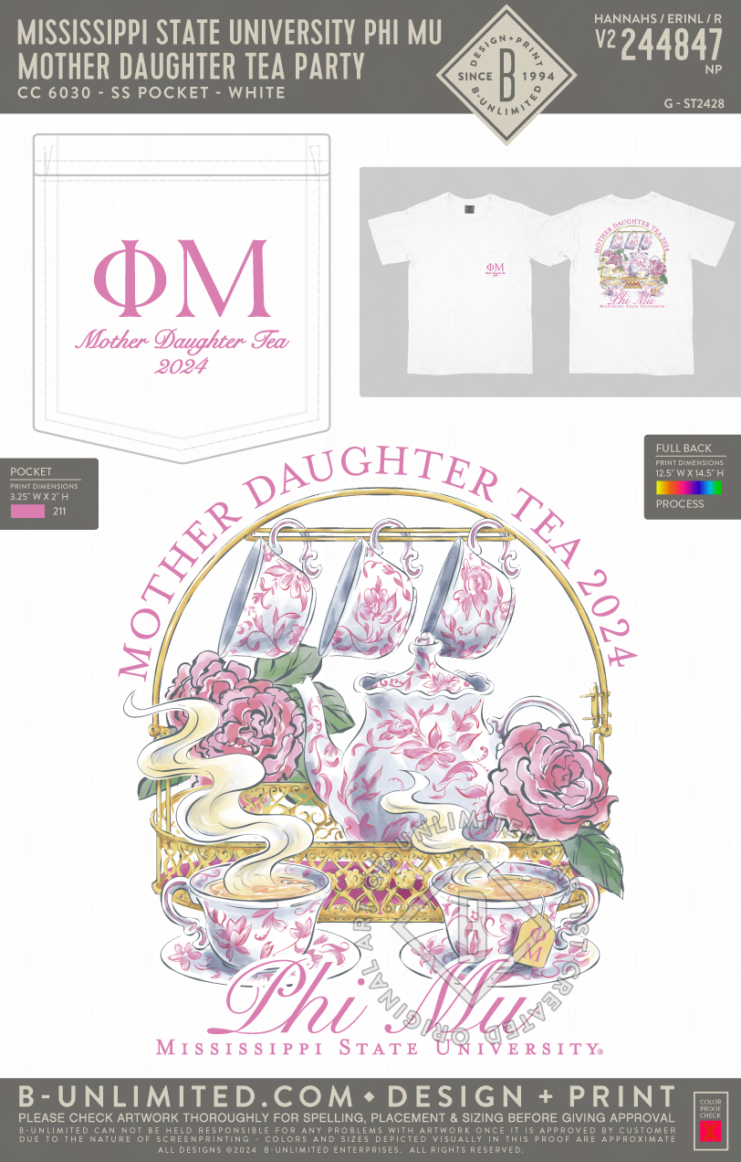 Mississippi State University Phi Mu - Mother Daughter Tea Party - CC - 6030 - SS Pocket - White