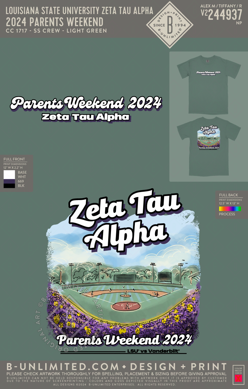 Louisiana State University Zeta Tau Alpha - 2024 PARENTS WEEKEND - CC - 1717 - SS Crew - Light Green