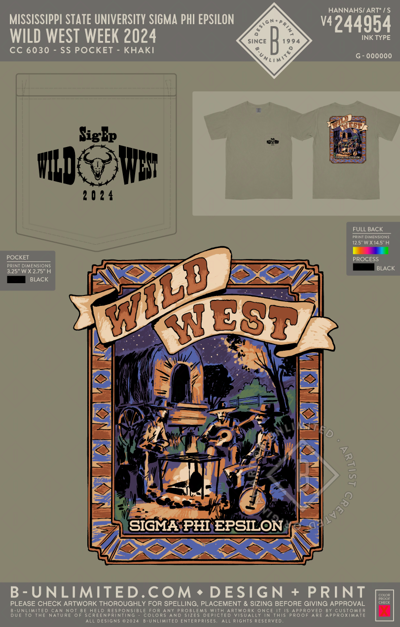 Mississippi State University Sigma Phi Epsilon - Wild West Week 2024 - CC - 6030 - SS Pocket - Khaki