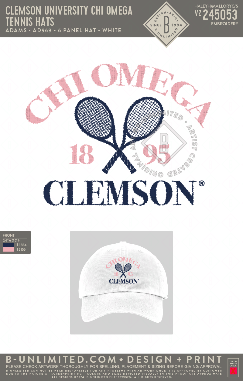 Clemson University Chi Omega - Tennis Hats - Adams - AD969 - Hat - White