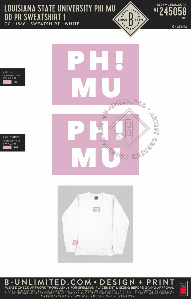 Louisiana State University Phi Mu - DD PR Sweatshirt 1 - CC - 1566 - Sweatshirt - White