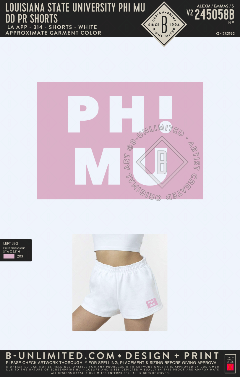 Louisiana State University Phi Mu - DD PR Shorts - LA Apparel - HF-314 - White