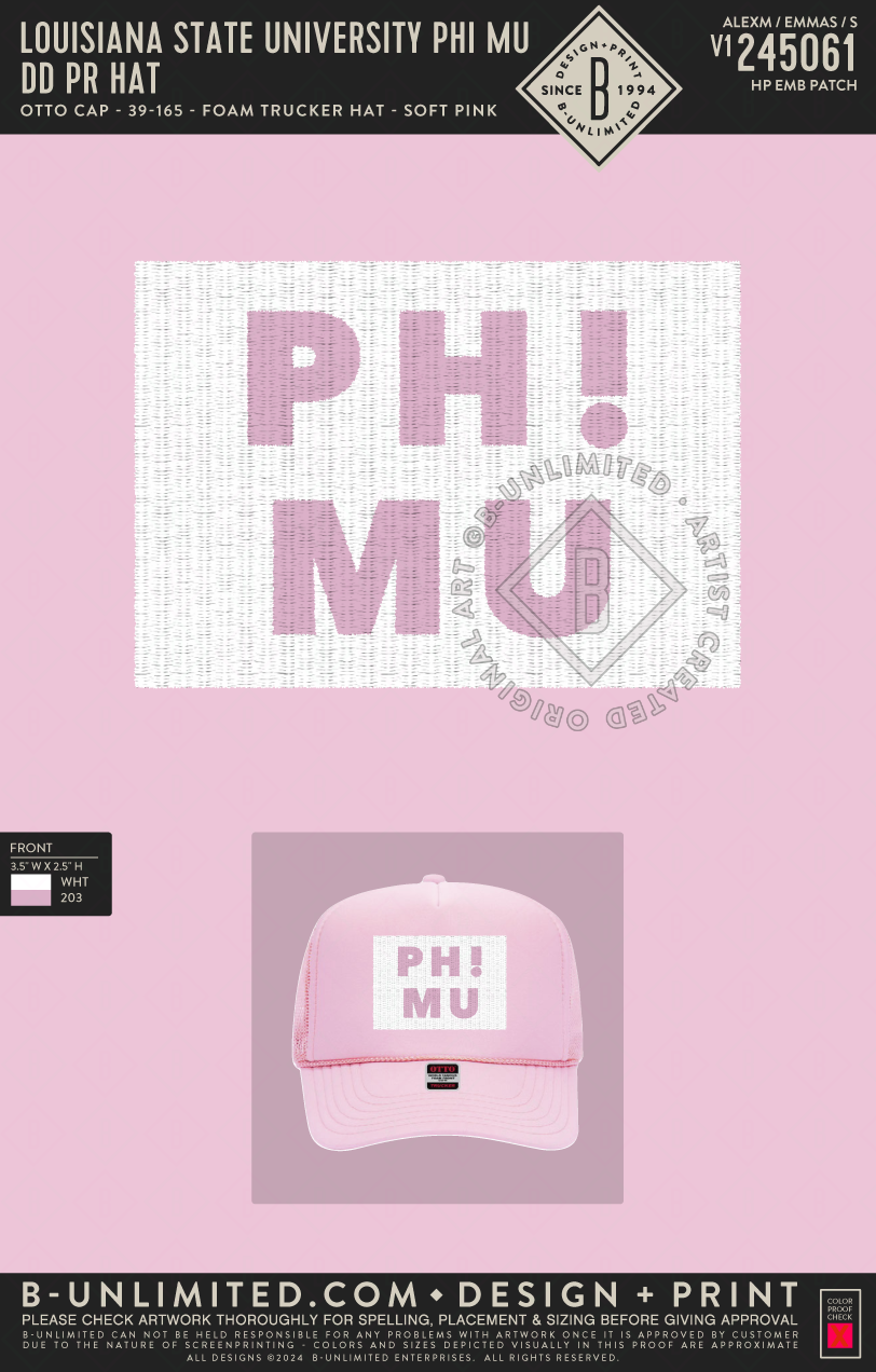 Louisiana State University Phi Mu - DD PR Hat - Otto Cap - 39-165 - Foam Trucker Hat - Soft Pink