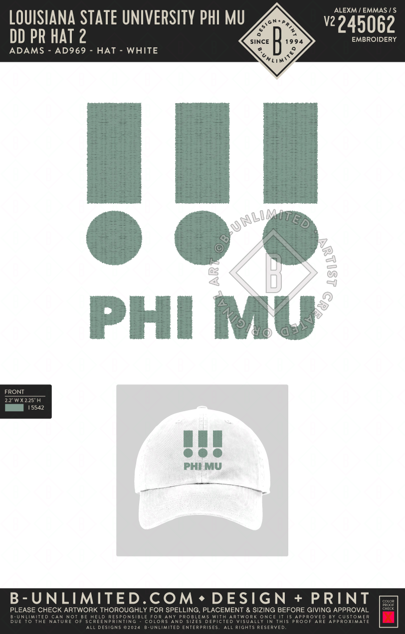 Louisiana State University Phi Mu - DD PR hat 2 - Adams - AD969 - Hat - White