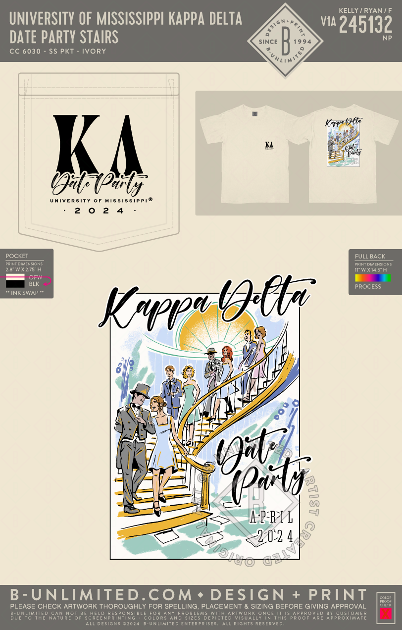 University of Mississippi Kappa Delta - Date Party Stairs - CC - 6030 - SS Pocket - Ivory