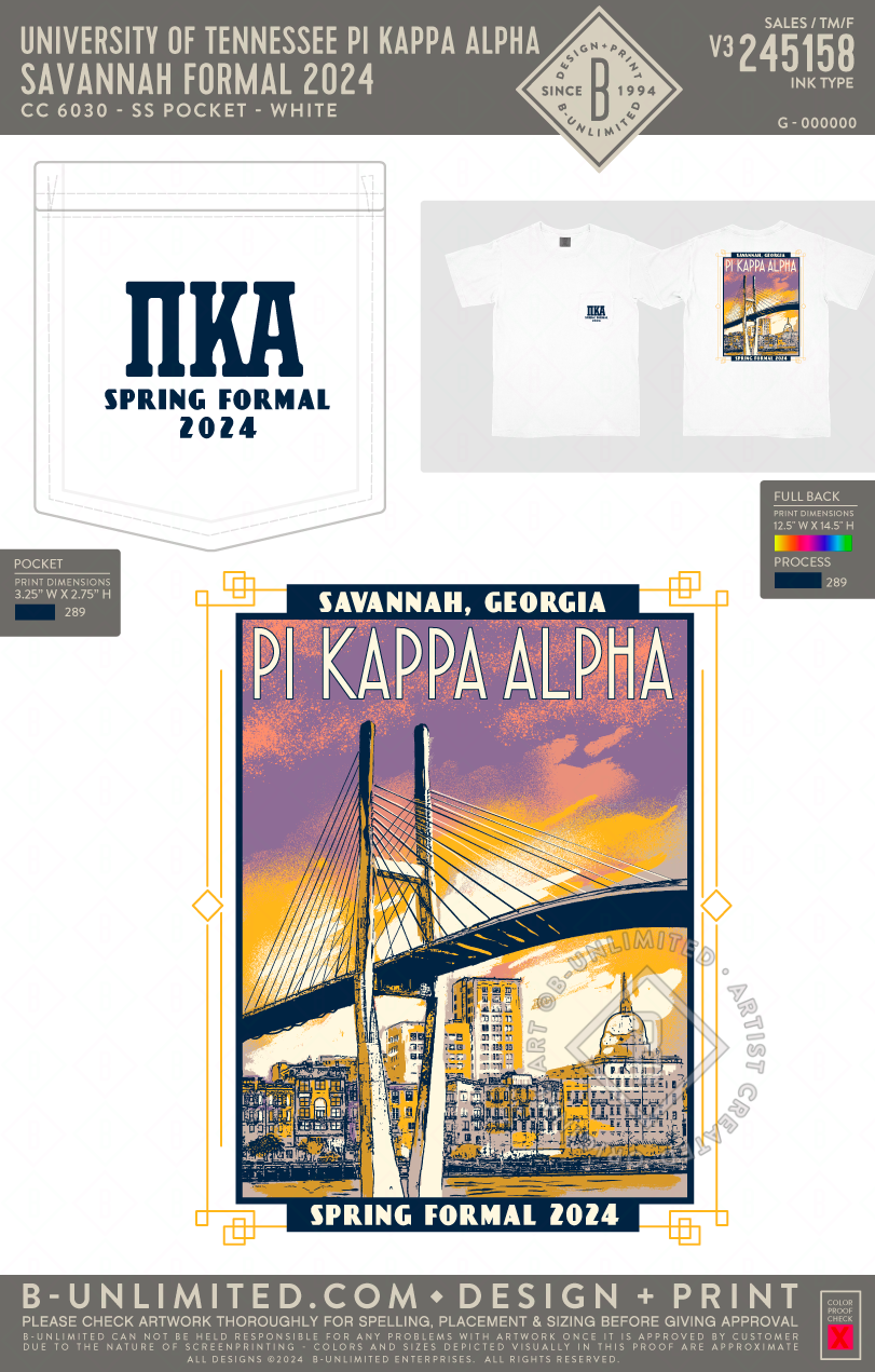 University of Tennessee Pi Kappa Alpha - Savannah Formal 2024 - CC - 6030 - SS Pocket - White