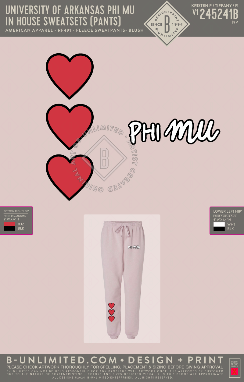 University of Arkansas Phi Mu - In House Sweatsets (Pants) - American Apparel - RF491 - Sweatpants - Blush