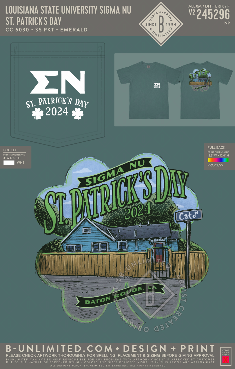 Louisiana State University Sigma Nu - St. Patrick's Day - CC - 6030 - SS Pocket - Emerald