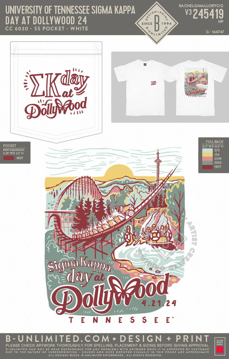 University of Tennessee Sigma Kappa - Day at Dollywood 24 - CC - 6030 - SS Pocket - White